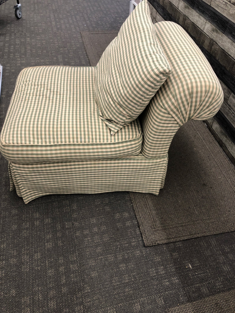 GREEN & WHITE GINGHAM CHAIR W/OTTOMAN.