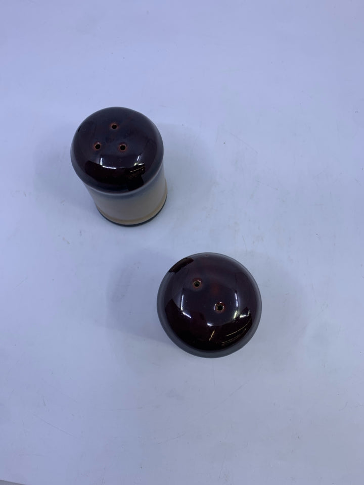 BROWN OMBRE SALT AND PEPPER SHAKERS.