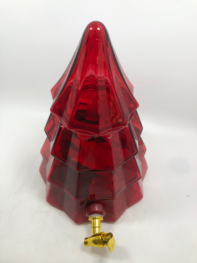 RED GLASS TREE DRINK DISPENSER.