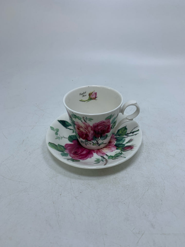SMALL BONE CHINA ROSE TEA CUP / SAUCER.