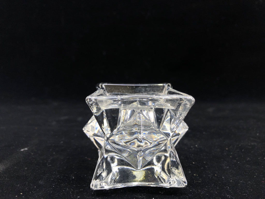 6 TAPERED CRYSTAL CANDLE HOLDERS PINCHED SQUARE.