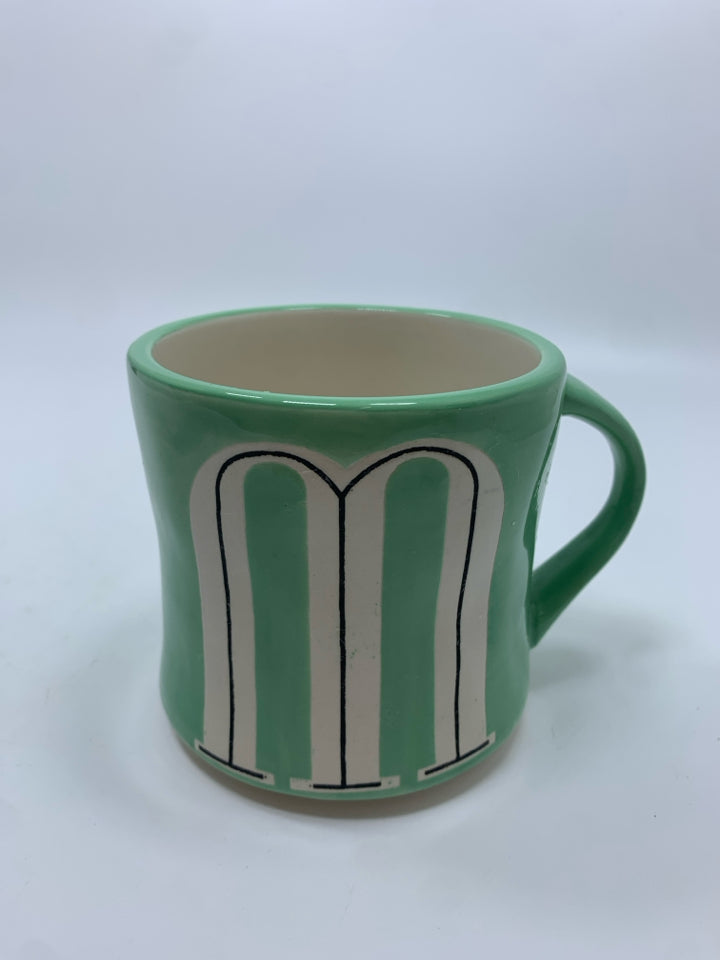 ANTHROPOLOGIE TEAL "M" MUG.