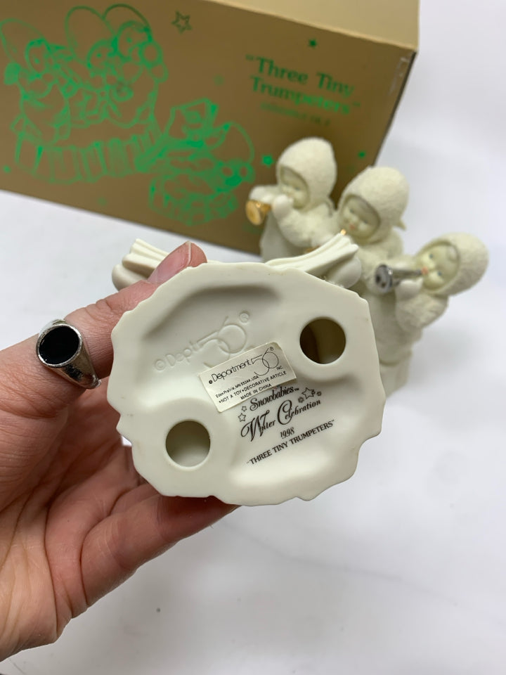 DEPT 56 SNOWBABIES "THREE TINY TRUMPETERS" FIGURINES IN BOX.