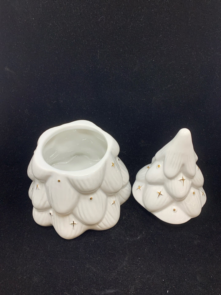 WHITE CHRISTMAS TREE COOKIE JAR.