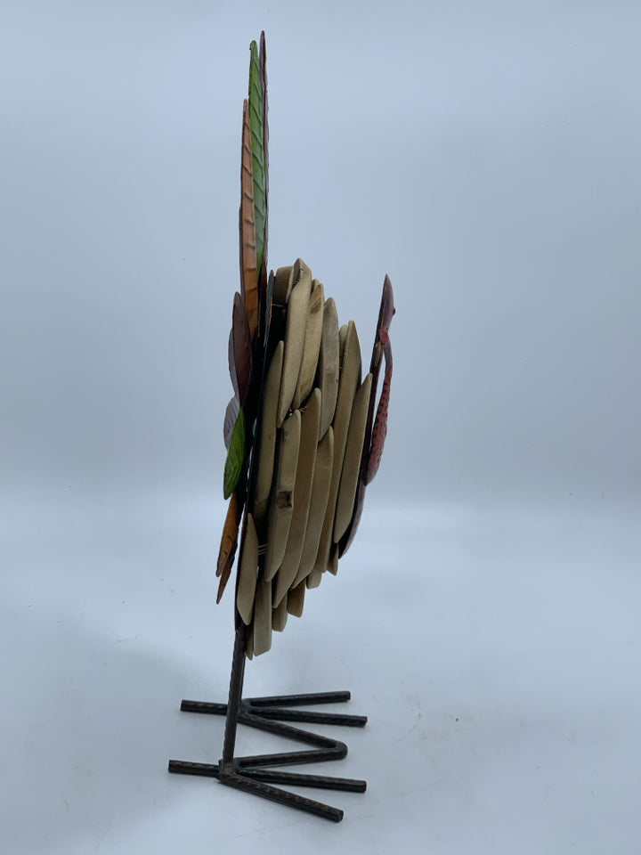 LAYERED WOOD & METAL TURKEY FIGURE.