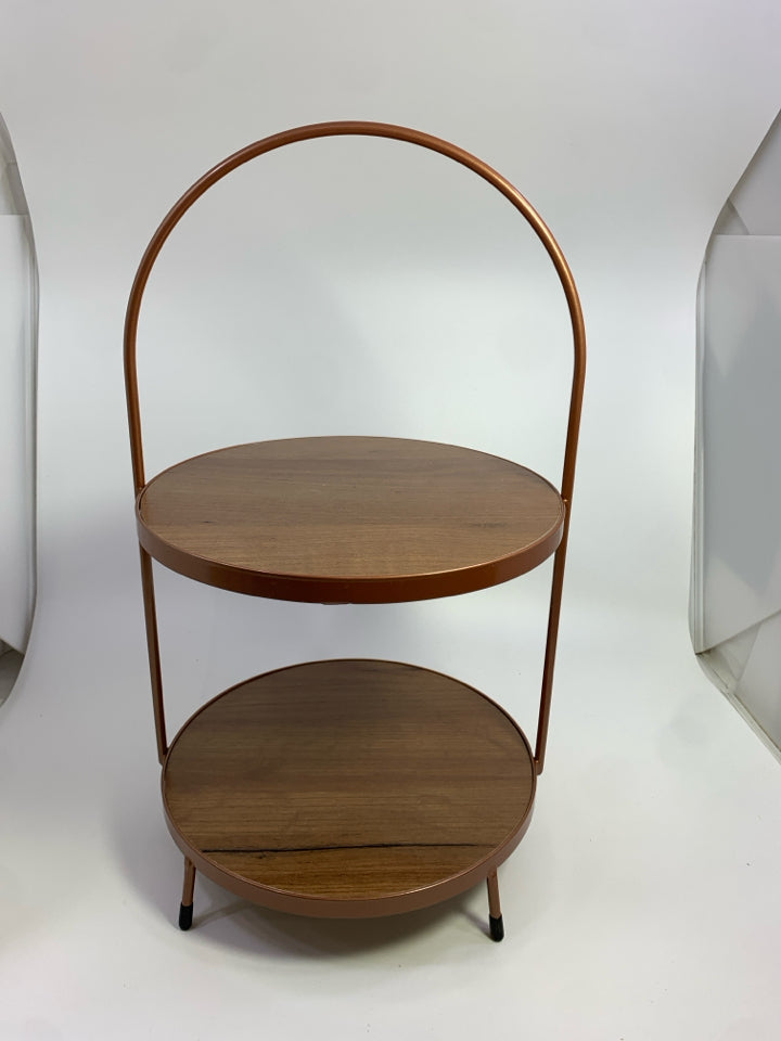 2 TIER BROWN FAUX WOOD SERVER.