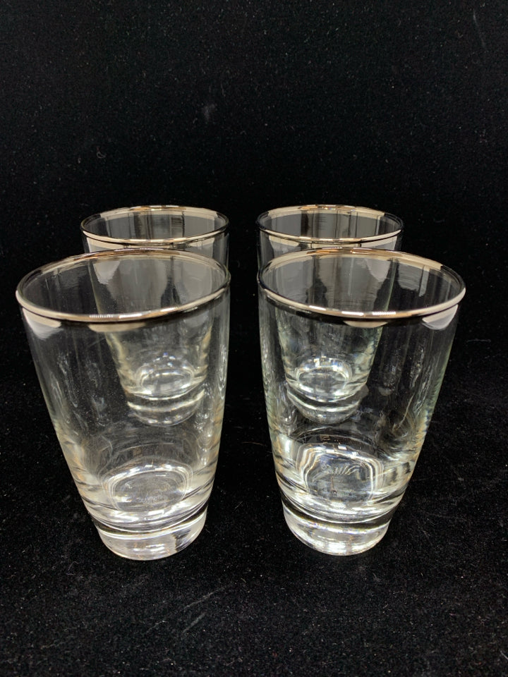4PC VTG TUMBLERS W/SILVER RIM.