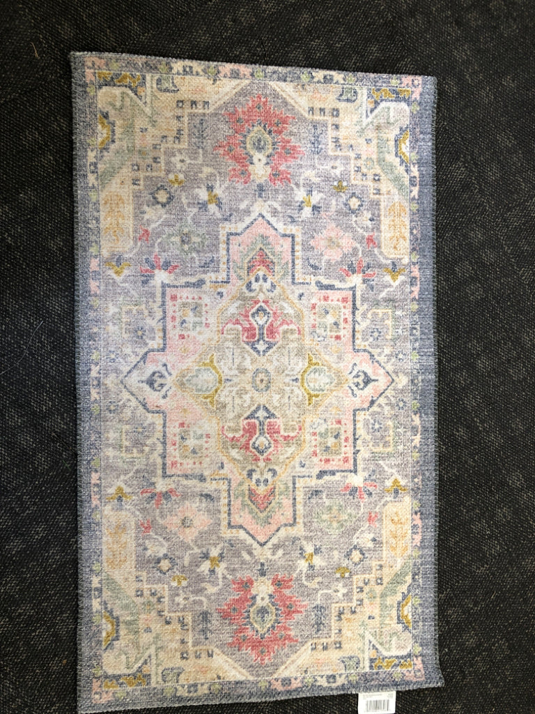 LIGHTWEIGHT BLUE W PINK ACCENT RUG.