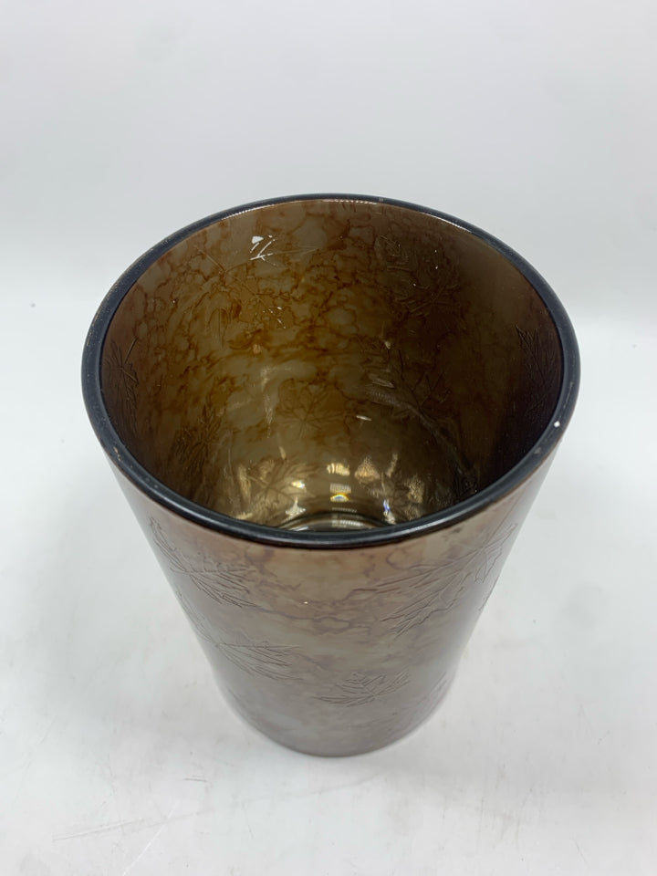 LG ORANGE MERCURY GLASS PILLAR CANDLE HOLDER.