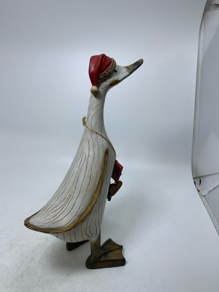 TII COLLECTIONS HOLIDAY RUSTIC RESIN DUCK W/ SANTA HAT/CHARMS.