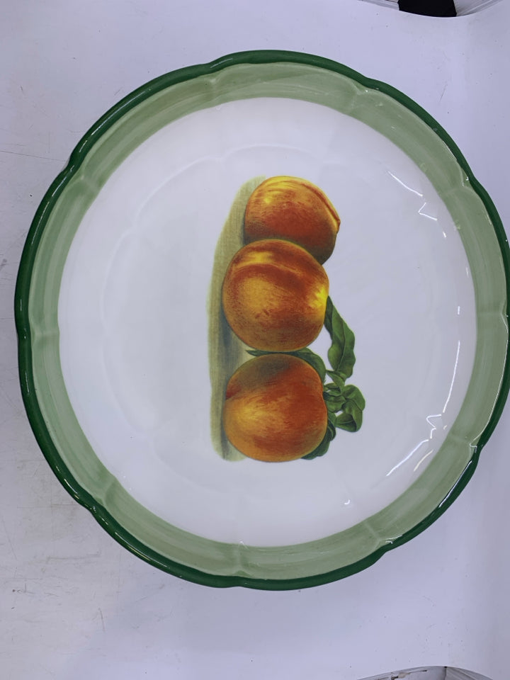 FOOTED CERAMIC BOWL W/ PRINTED PEACHES.