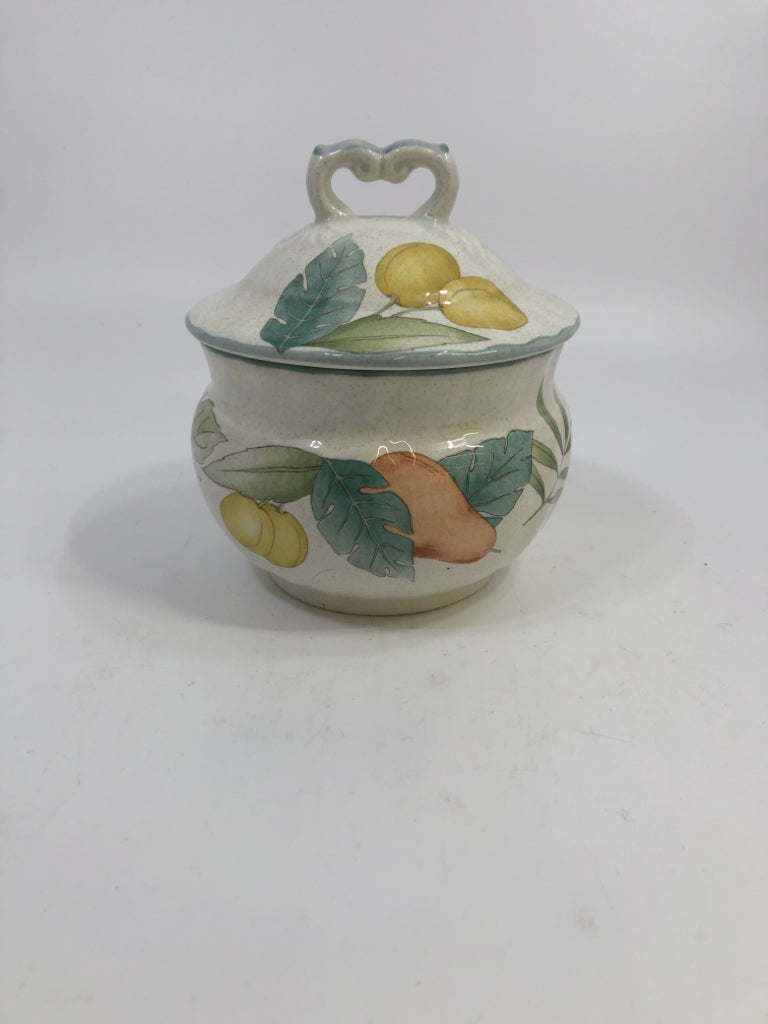 FRUITAGE PRINT MIKASA SUGAR DISH W/LID.