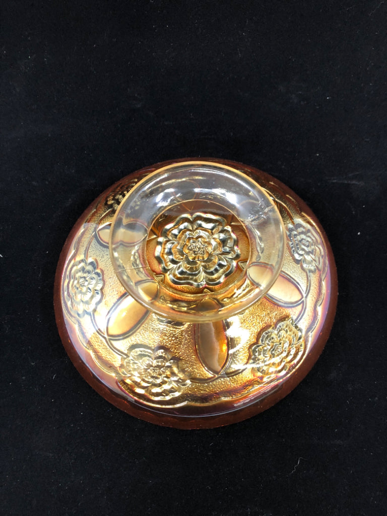 VTG CARNIVAL GLASS IRIDESCENT CANDY BOWL W STEM.