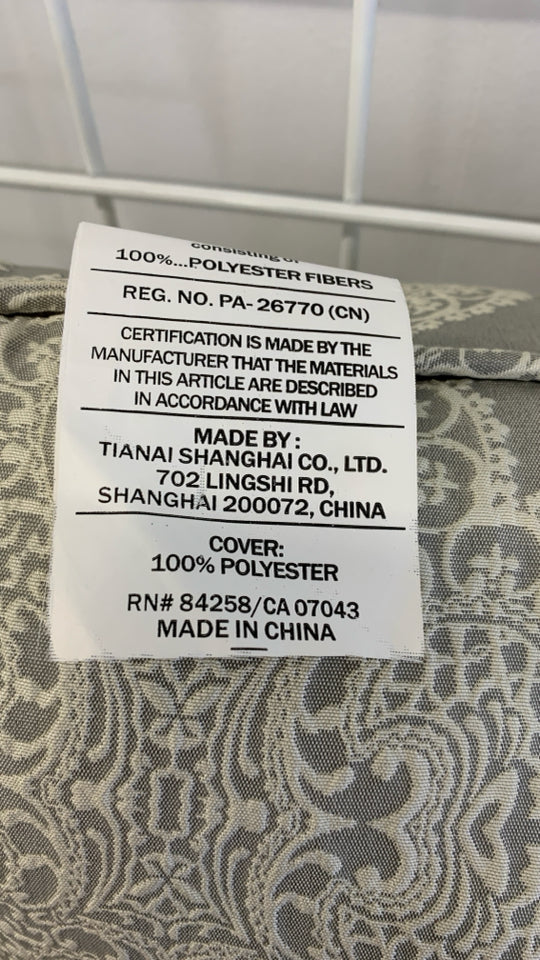 LARGE GREY PILLOW W/CREAM LACE PAISLEY.