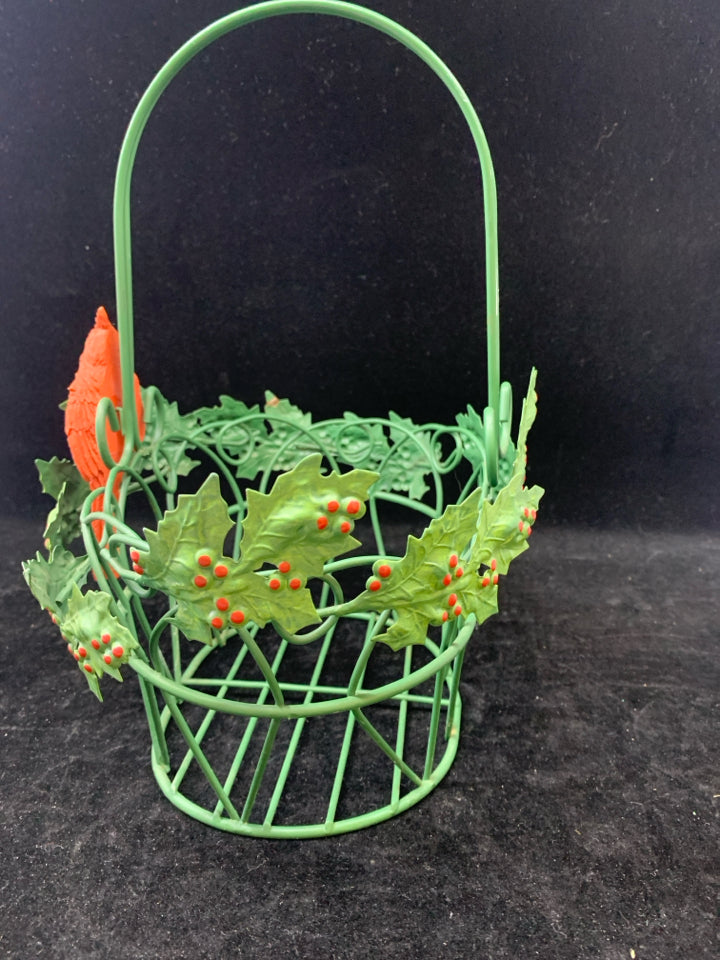 GREEN WIRE BASKET RED CARDINAL.