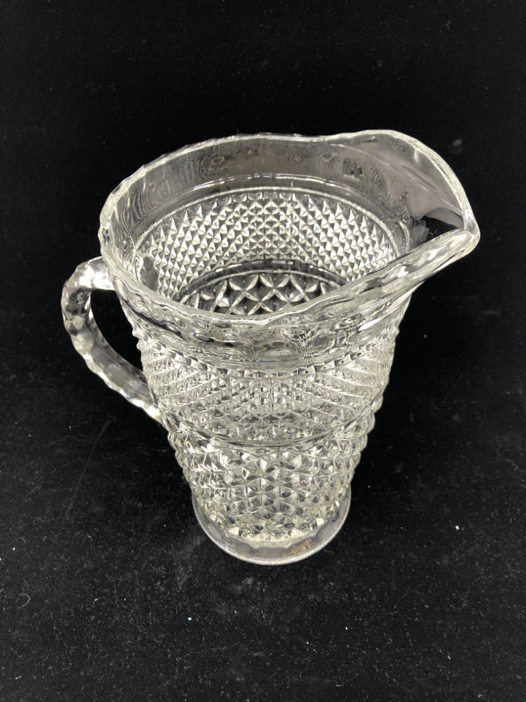 LARGE CLEAR CUT GLASS PITCHER.