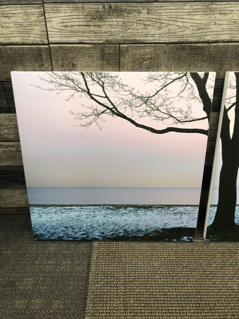 3PC WALL ART TREE SILHOUETTES AND OCEAN.