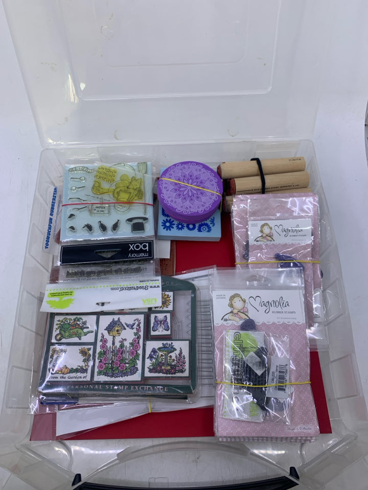 ASSORTED STAMPING SUPPLY IN PLASTIC CASE.