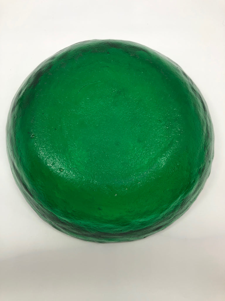 HEAVY GREEN GLASS CENTERPIECE BOWL.