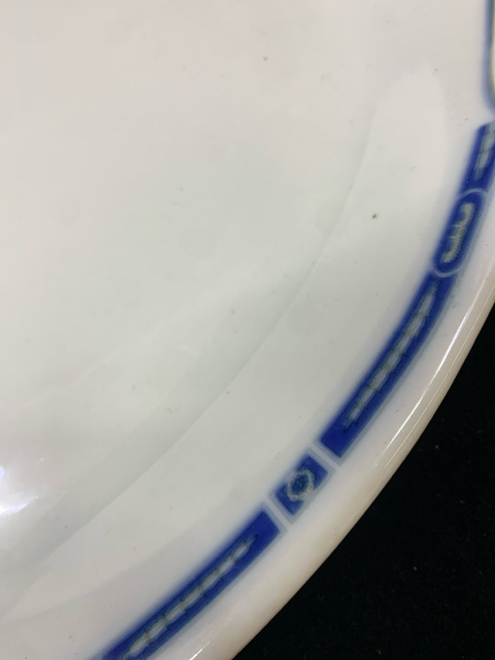 LARGE OVAL WHITE BLUE TRIM PLATTER WARWICK.