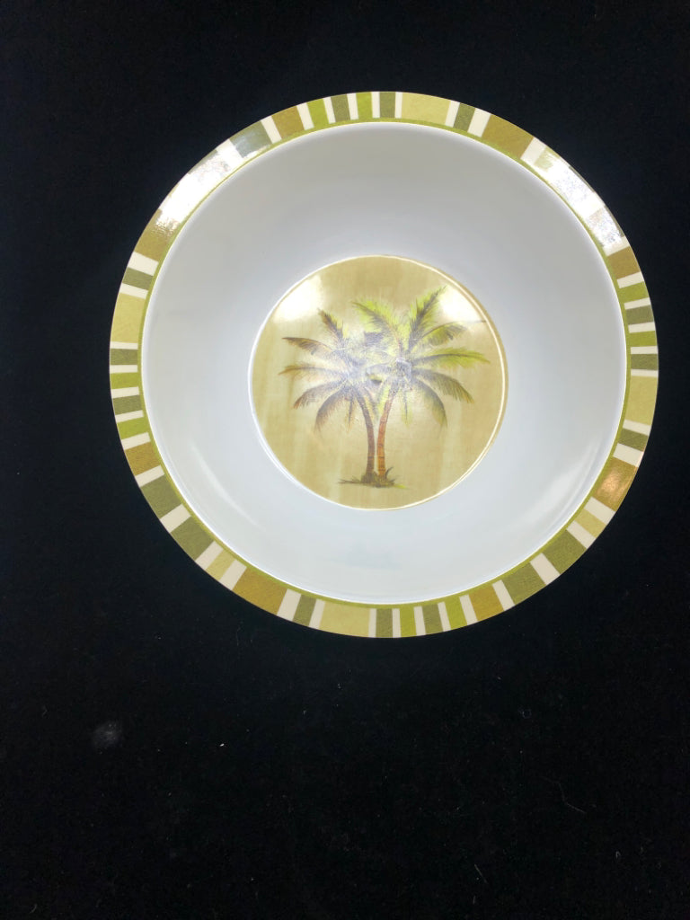 ROUND GREEN PALM TREE SERVING BOWL MELAMINE.