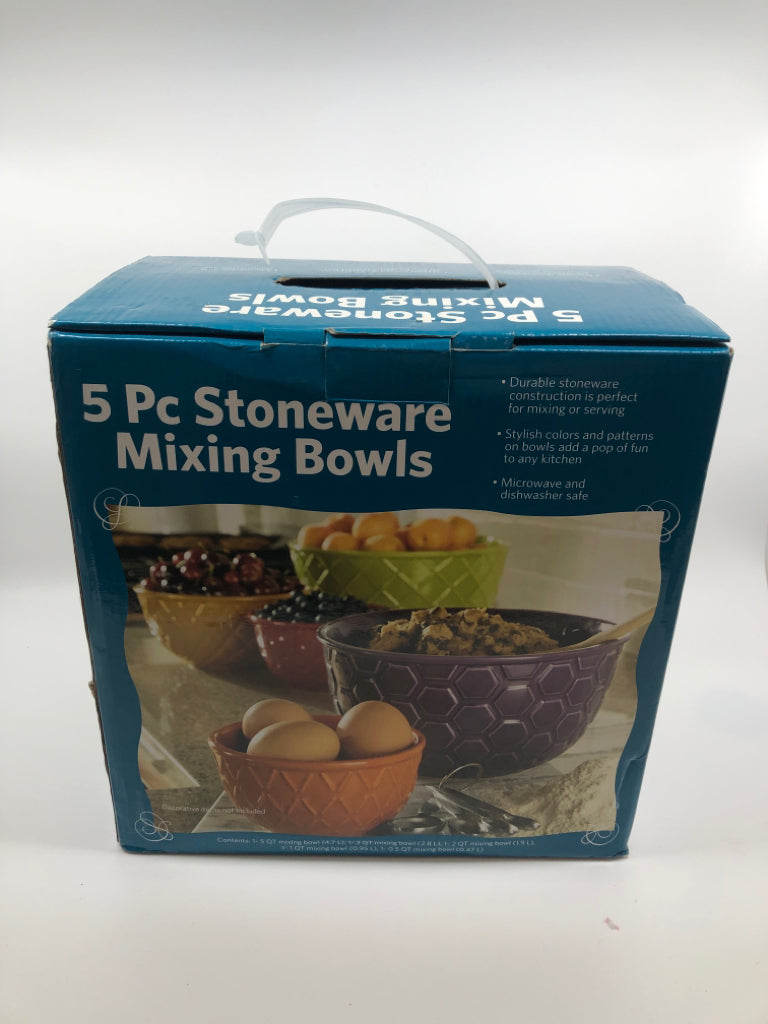 5 PC STONEWARE MIXING BOWLS.