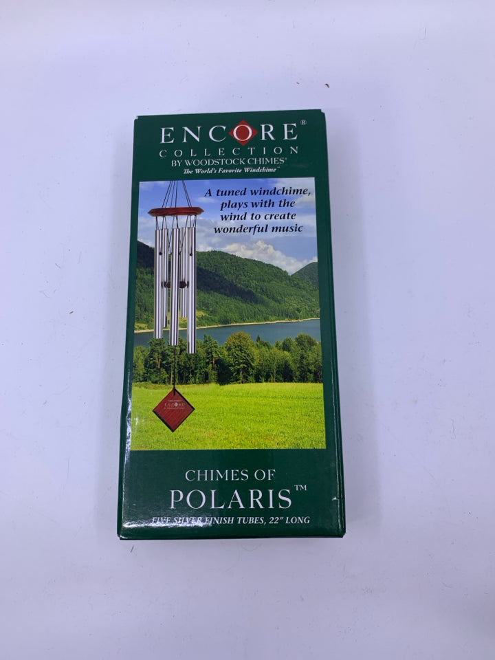 NIB WOODSTOCK CHIMES OF POLARIS 5 SILVER FINISH TUBES.