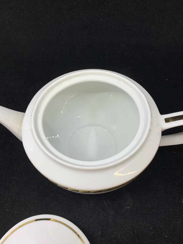 WHITE W/GOLD TRIM TEAPOT-MUIRFIELD.