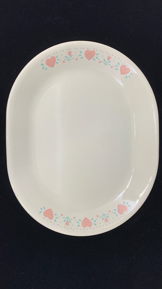 CORELLE PINK HEARTS OVAL PLATTER.