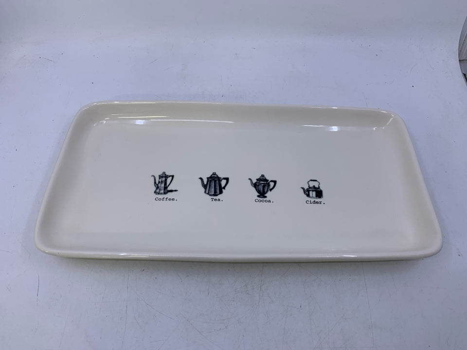 RECTANGLE TRAY W/ ASSORTED TEA POTS.