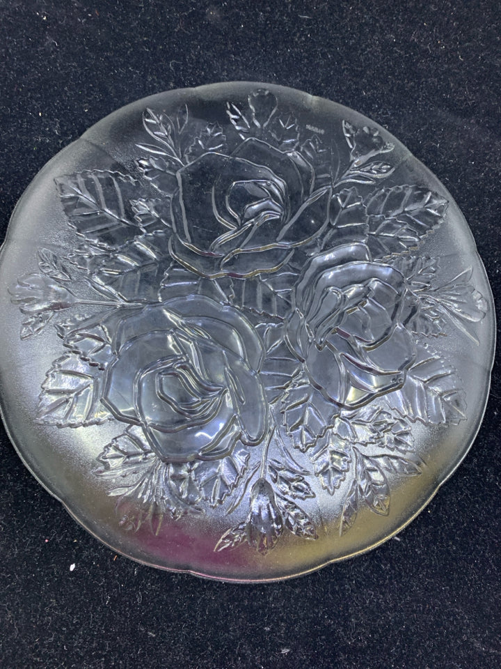 28 PC SVC 8 FROSTED ROSE PATTERNED GLASS DINNER PLATE, SERVING PLATE, BOWL, MUGS