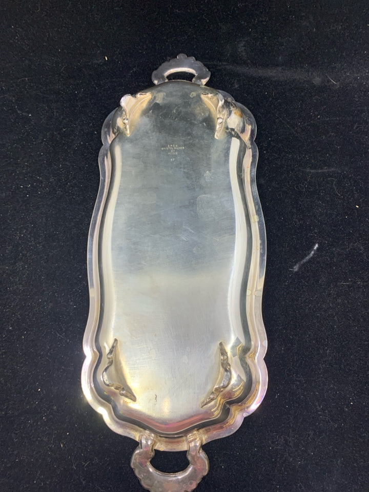 OVAL SILVER FOOTED DISH W HANDLES.