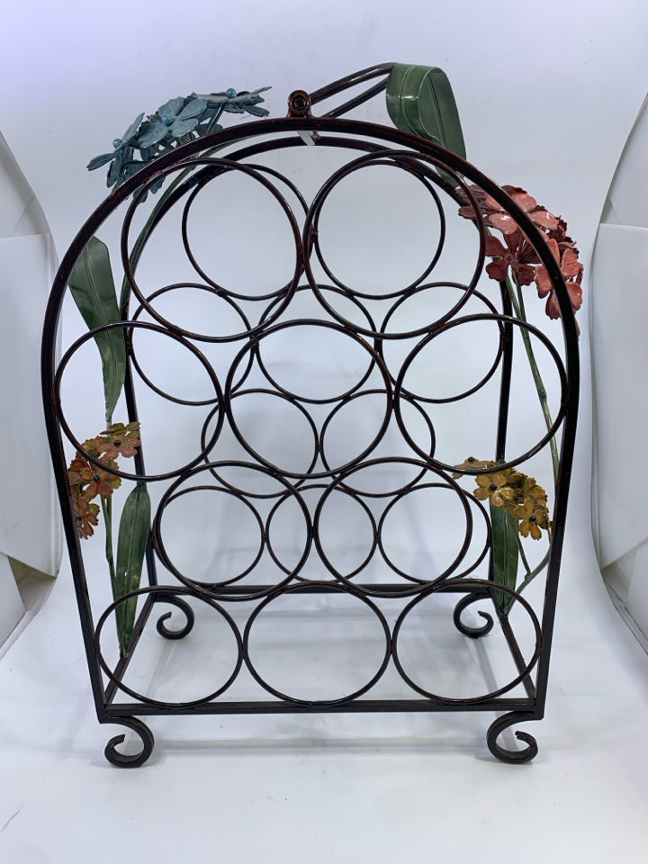 METAL WINE RACK W/FLOWERS.