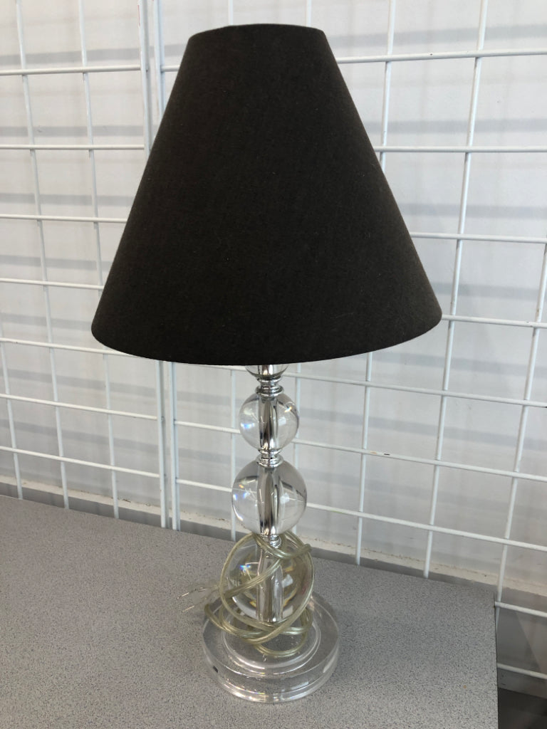 CLEAR RESIN LAMP W/BROWN SHADE.