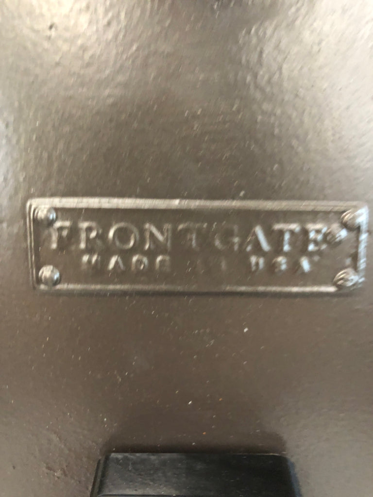 BROWN FRONTGATE METAL CLOCK.