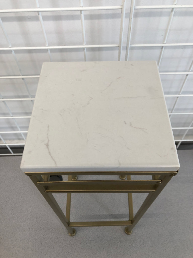 GOLD BASE MARBLE TOP PLANT STAND.