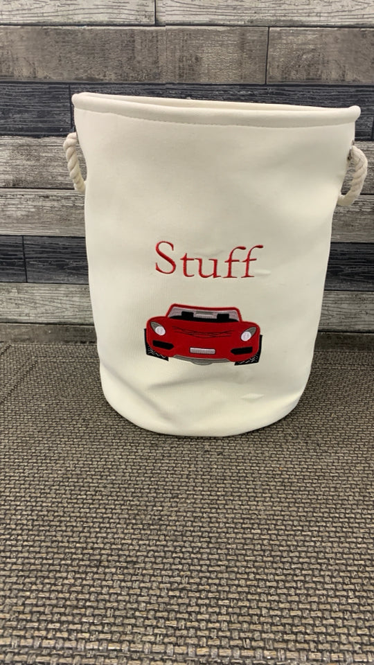 STITCHED RED CAR "STUFF" CLOTH BIN.