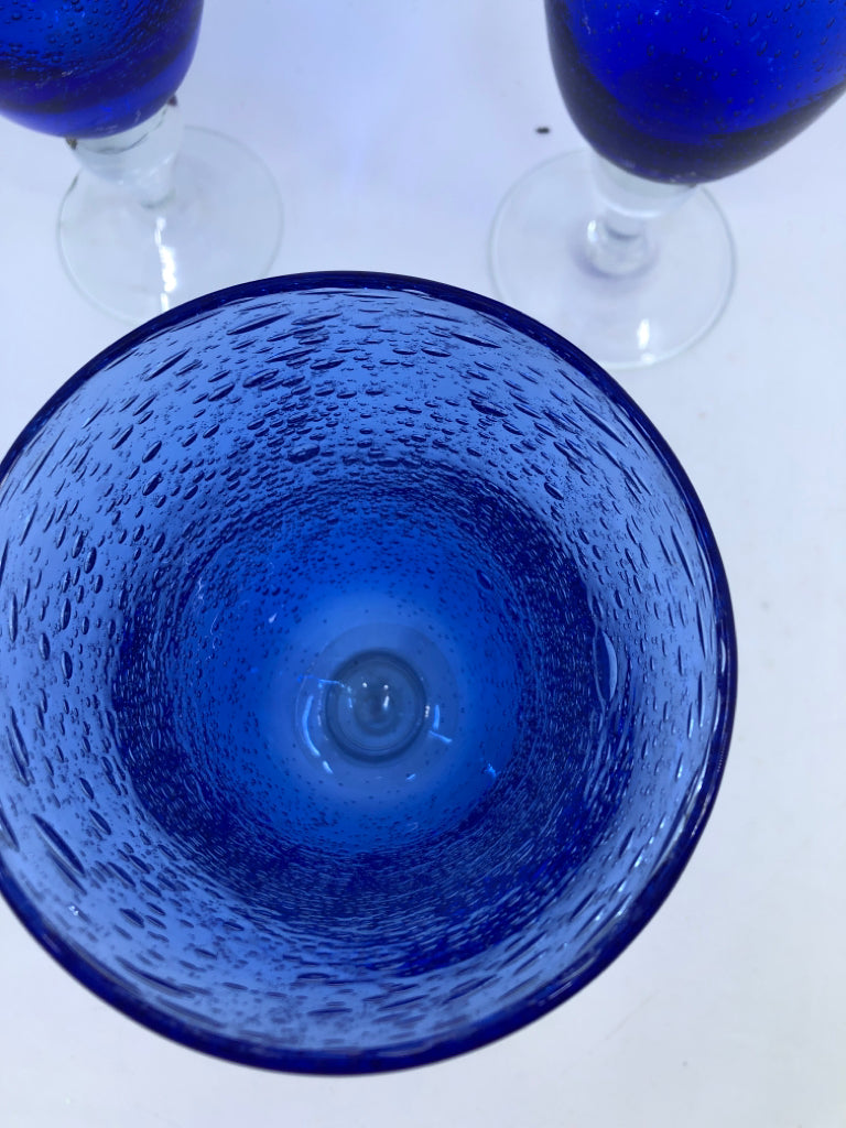 6 BLUE GLASS WINE GOBLETS.