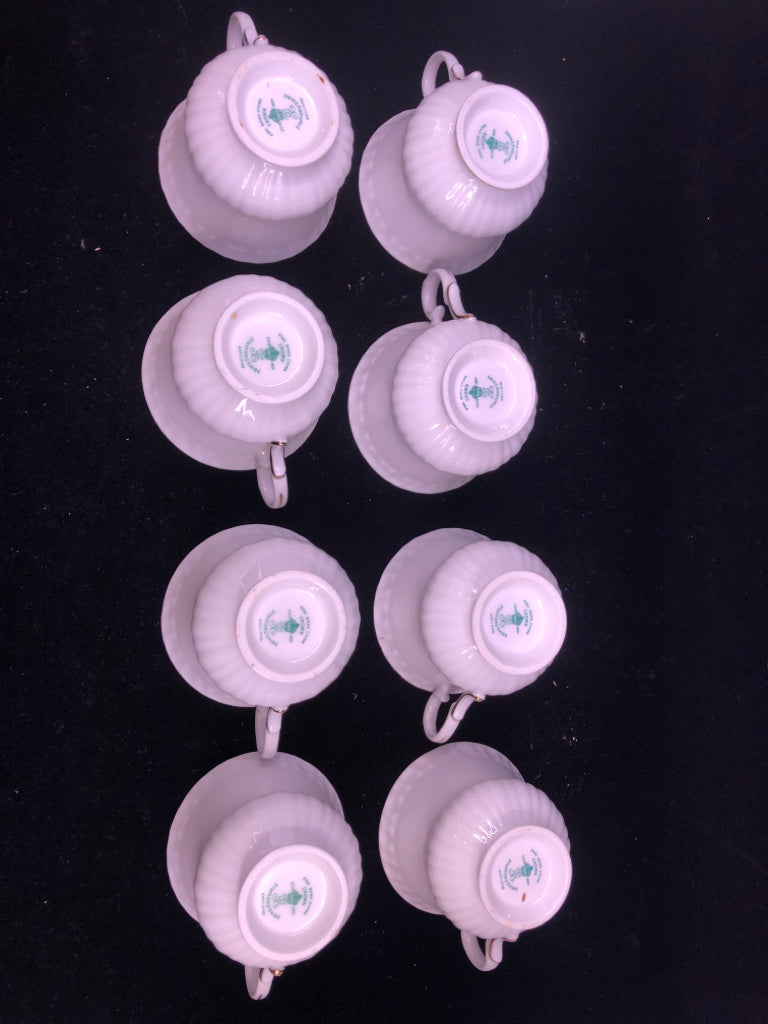SVC 8 WHITE W GOLD RIM SNACK SET- 8 CUPS, 8 PLATES.