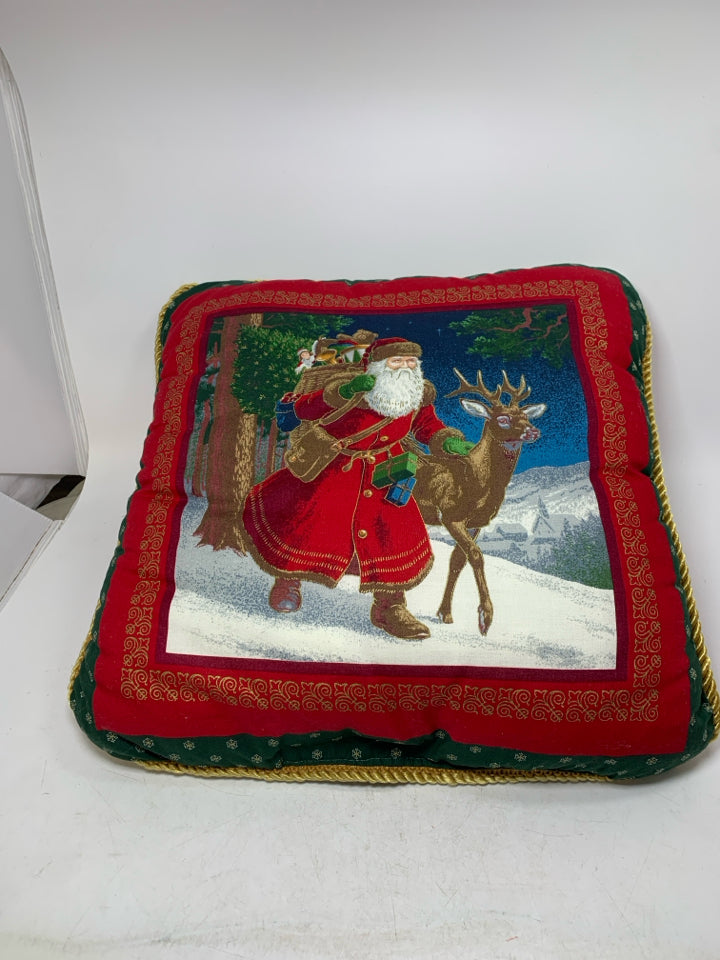 VTG SQUARE SANTA PILLOW HOLDING PRESENT SACK.