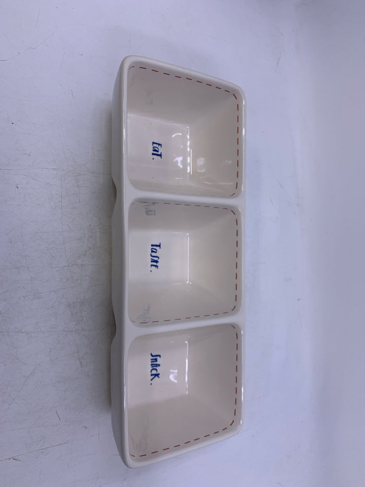 3 DIVIDED CERAMIC TRAY EAT,TASTE,SNACK.
