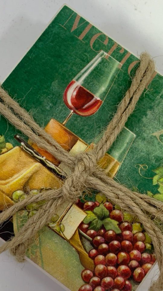 5PK WINE PRINT CERAMIC COASTERS.