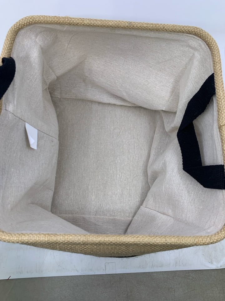 BURLAP FABRIC COOKBOOKS BASKET.