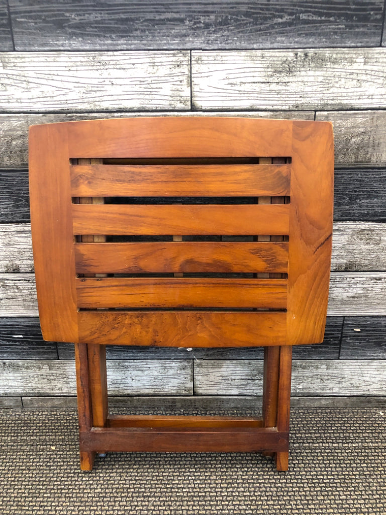 DARK WOOD SMALL FOLDING SHOWER STOOL.