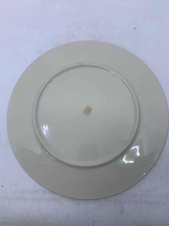 CIRCLE IVORY CAKE PLATE W/ PINK ROSES SILVER DETAILS.