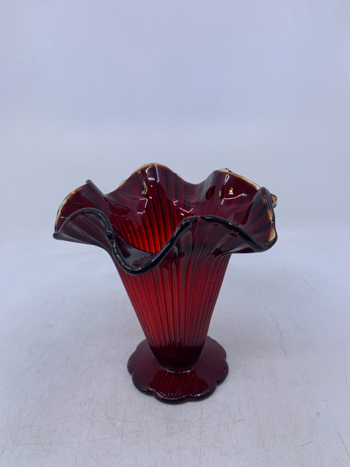 VTG RUFFLE EDGE FLARED VASE.