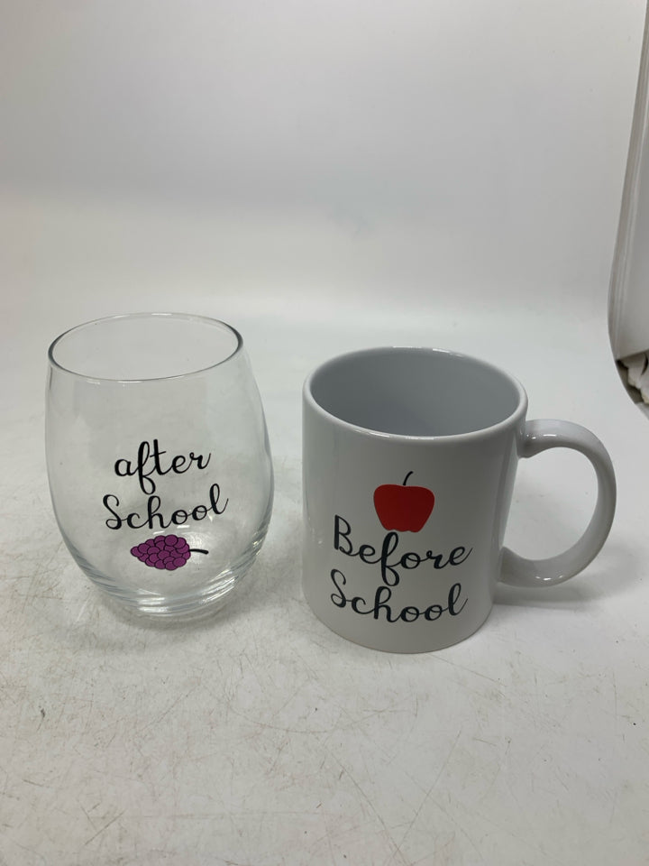 BEFORE/AFTER SCHOOL COFFEE MUG/STEMLESS GLASS.