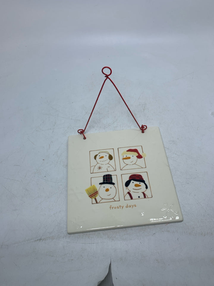 CERAMIC WALL PLAQUE W/ 4 DIFFERENT SNOWMAN HALLMARK.