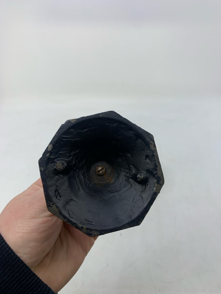 2 BLACK METAL SHORT TAPERED CANDLE HOLDERS.