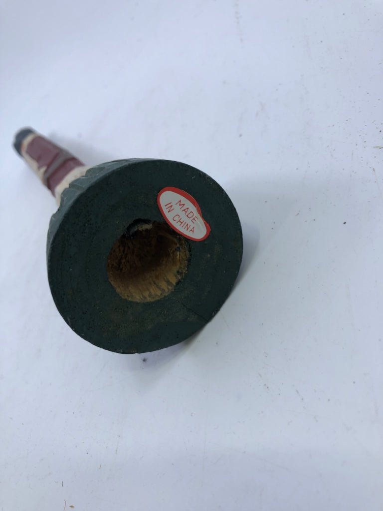 PRIMITIVE CARVED WOOD SANTA BLUE TOP HAT.